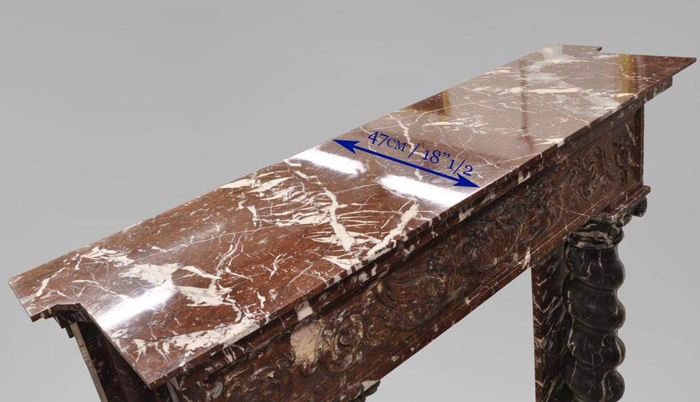 Antique Napoleon III style fireplace with salomonic columns made of Red Marble and Black Marquina Marble Antique Napoleon III style fireplace with salomonic columns made of Red Marble and Black Marquina Marble-11