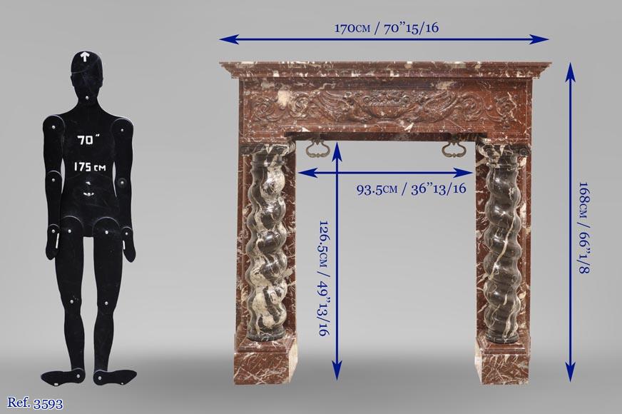 Antique Napoleon III style fireplace with salomonic columns made of Red Marble and Black Marquina Marble Antique Napoleon III style fireplace with salomonic columns made of Red Marble and Black Marquina Marble-12