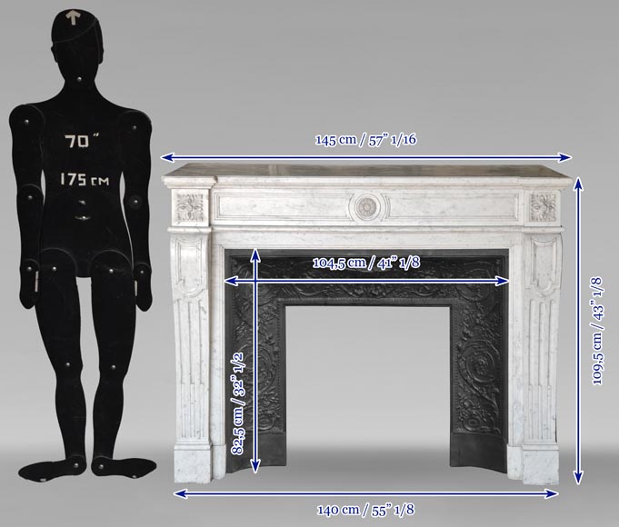 Louis XVI style mantel with sunflower blossom in Carrara marble Louis XVI style mantel with sunflower blossom in Carrara marble-9