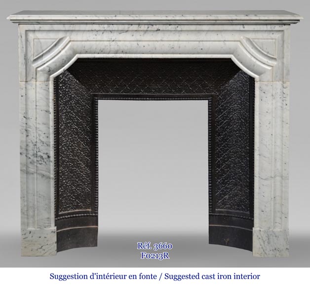 Louis XIV style mantel in speckled Carrara marble Louis XIV style mantel in speckled Carrara marble-1