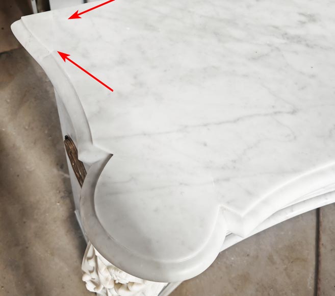 Louis XV style fireplace in Carrara marble, richly decorated with shells and flowers Louis XV style fireplace in Carrara marble, richly decorated with shells and flowers-14