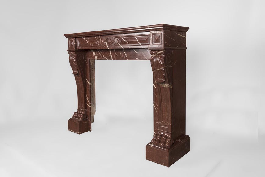 Antique Napoleon III style fireplace made out of Rouge Griotte marble with lion’s paws and Acanthus leaves Antique Napoleon III style fireplace made out of Rouge Griotte marble with lion’s paws and Acanthus leaves-6