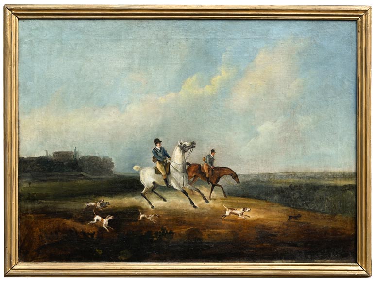 Oak panelling painted with ten pictures of hunting scenes by A. Chaintieuil in a house in central France, 1827 Oak panelling painted with ten pictures of hunting scenes by A. Chaintieuil in a house in central France, 1827-7