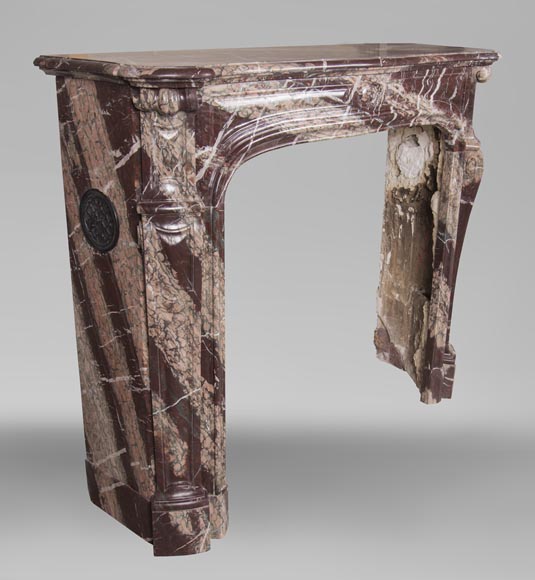 An antique Louis Xv style fireplace, Pompadour model, made out of Campan rubané marble An antique Louis Xv style fireplace, Pompadour model, made out of Campan rubané marble-2