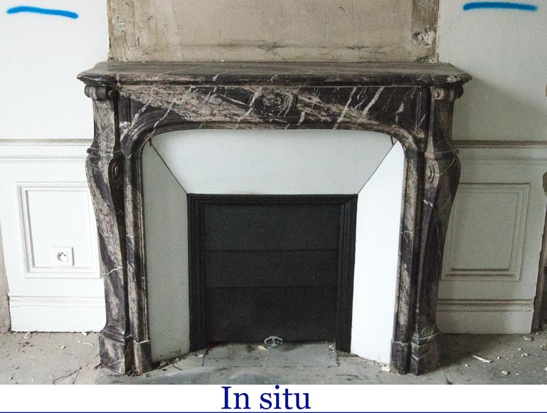 An antique Louis Xv style fireplace, Pompadour model, made out of Campan rubané marble An antique Louis Xv style fireplace, Pompadour model, made out of Campan rubané marble-9