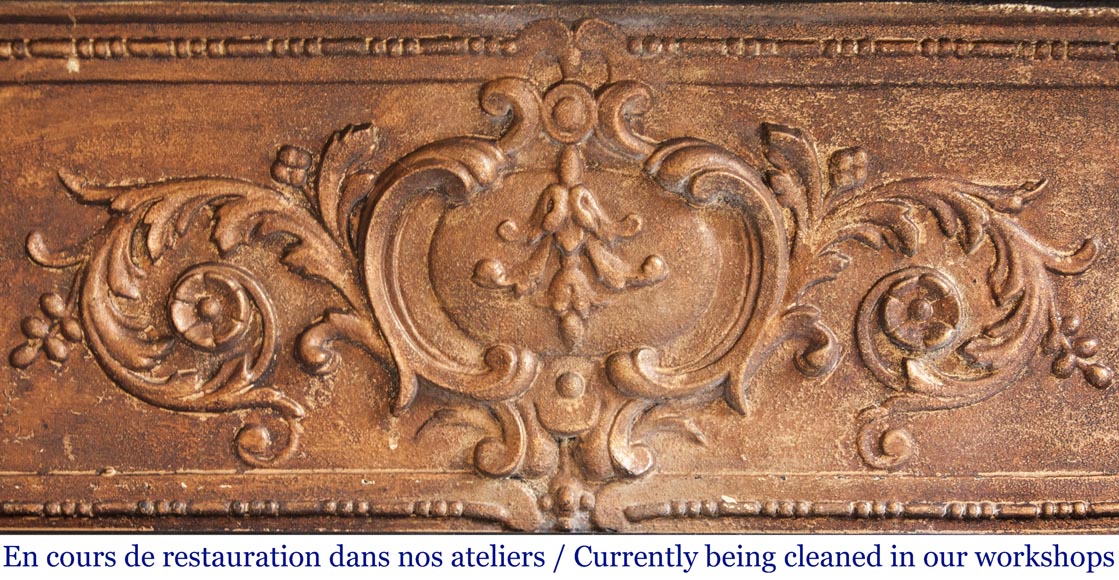 An antique Louis XIV style fireplace, with acroterion and Bollection, made out of Rouge Griotte marble An antique Louis XIV style fireplace, with acroterion and Bollection, made out of Rouge Griotte marble-8