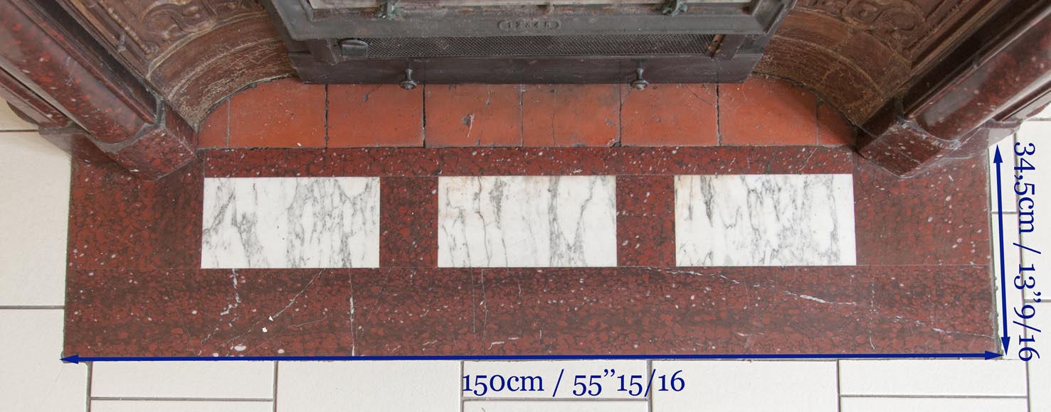 An antique Louis XIV style fireplace, with acroterion and Bollection, made out of Rouge Griotte marble An antique Louis XIV style fireplace, with acroterion and Bollection, made out of Rouge Griotte marble-9