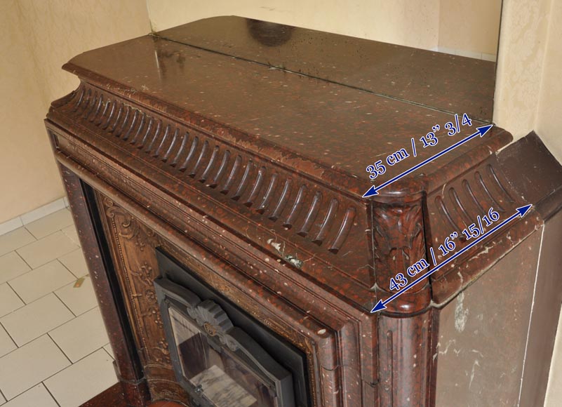An antique Louis XIV style fireplace, with acroterion and Bollection, made out of Rouge Griotte marble An antique Louis XIV style fireplace, with acroterion and Bollection, made out of Rouge Griotte marble-10