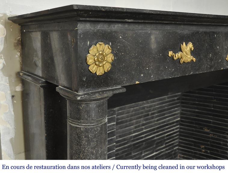 An antique Empire fireplace made out of black marble, witrh bronze ornaments and detached columns An antique Empire fireplace made out of black marble, witrh bronze ornaments and detached columns-4