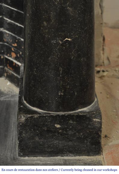 An antique Empire fireplace made out of black marble, witrh bronze ornaments and detached columns An antique Empire fireplace made out of black marble, witrh bronze ornaments and detached columns-9