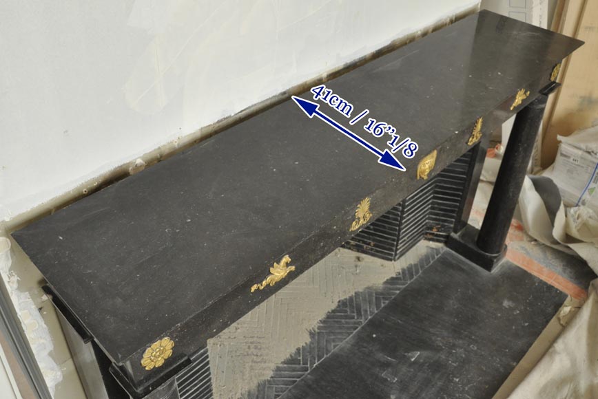 An antique Empire fireplace made out of black marble, witrh bronze ornaments and detached columns An antique Empire fireplace made out of black marble, witrh bronze ornaments and detached columns-10