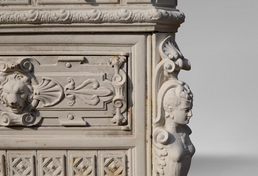 Antique cast iron stove in the Napoleon III style decorated with caryatids Antique cast iron stove in the Napoleon III style decorated with caryatids-6