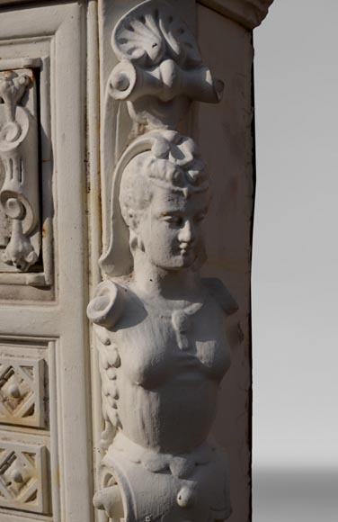 Antique cast iron stove in the Napoleon III style decorated with caryatids Antique cast iron stove in the Napoleon III style decorated with caryatids-7