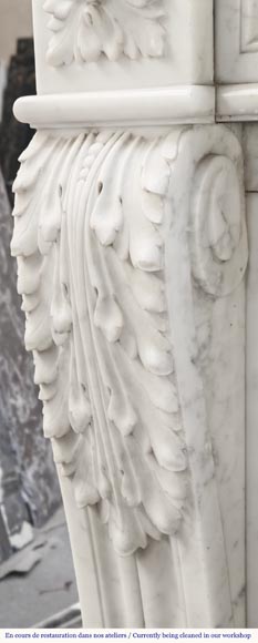 Louis XVI style fireplace decorated with a laurel wreath, in Carrara marble-5