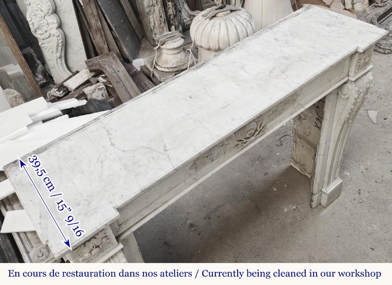 Louis XVI style fireplace decorated with a laurel wreath, in Carrara marble-9