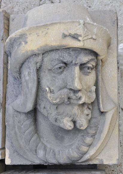 Series of sculpted face and decorative elements in Sun stone of the Ardennes, late 19th century Series of sculpted face and decorative elements in Sun stone of the Ardennes, late 19th century-7