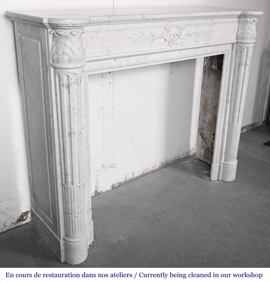 Louis XVI style fireplace in Carrara marble, with a half-column and laurel wreath Louis XVI style fireplace in Carrara marble, with a half-column and laurel wreath-5