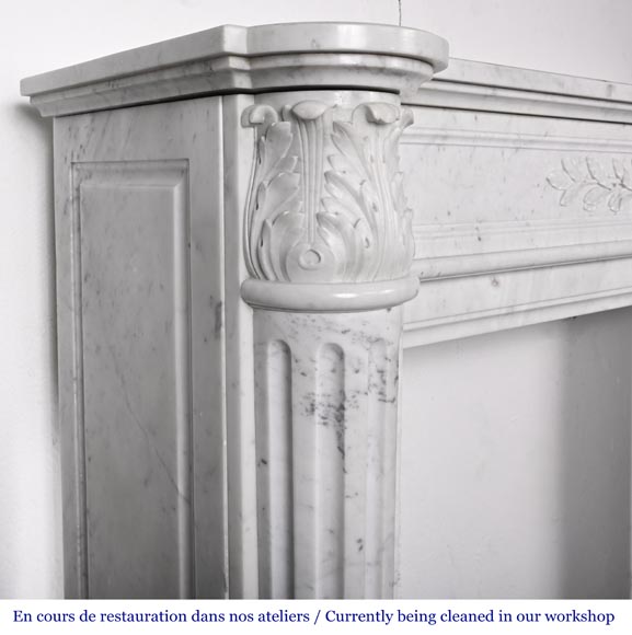 Louis XVI style fireplace in Carrara marble, with a half-column and laurel wreath Louis XVI style fireplace in Carrara marble, with a half-column and laurel wreath-6