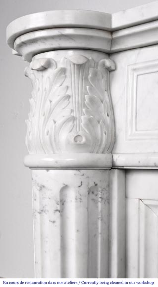 Louis XVI style fireplace in Carrara marble, with a half-column and laurel wreath Louis XVI style fireplace in Carrara marble, with a half-column and laurel wreath-7
