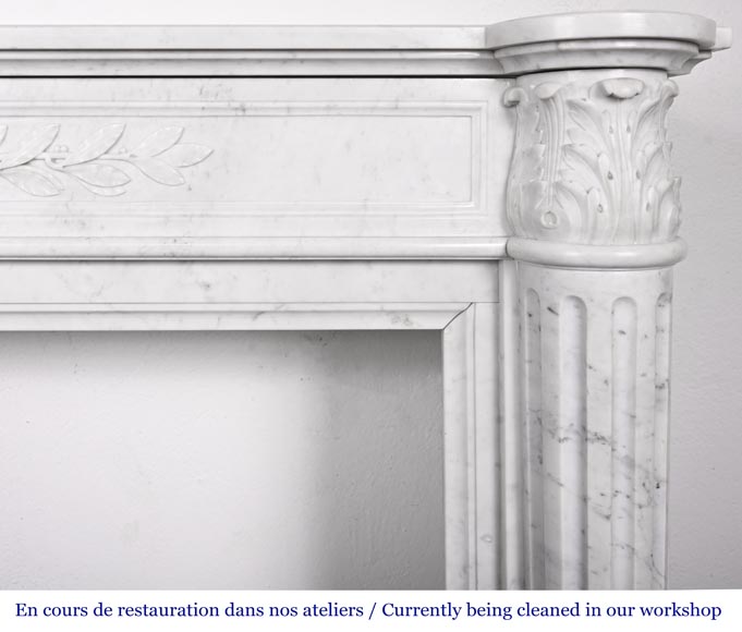 Louis XVI style fireplace in Carrara marble, with a half-column and laurel wreath Louis XVI style fireplace in Carrara marble, with a half-column and laurel wreath-10