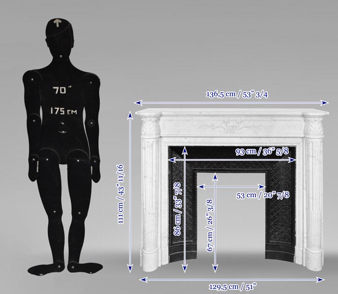 Louis XVI style fireplace in Carrara marble, with a half-column and laurel wreath Louis XVI style fireplace in Carrara marble, with a half-column and laurel wreath-13