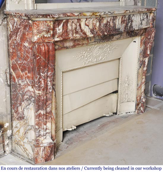 Antique Louis XVI style mantel with rudentures in red Onyx Antique Louis XVI style mantel with rudentures in red Onyx-2