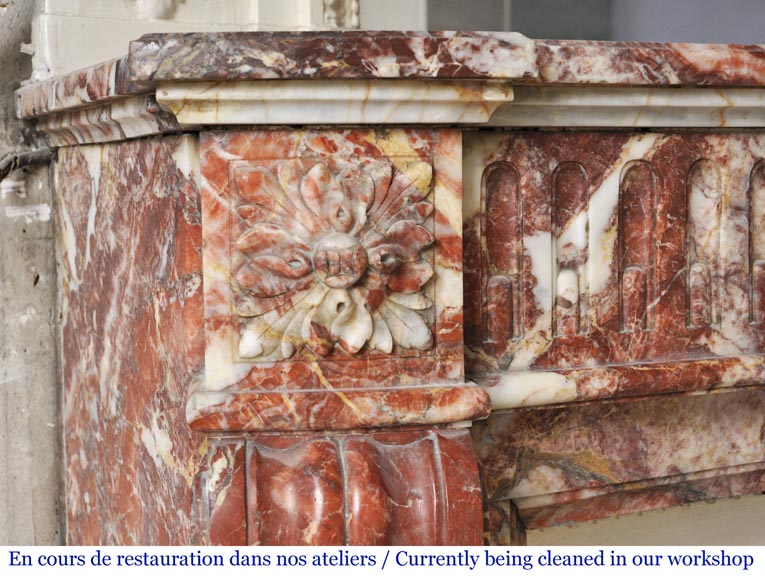 Antique Louis XVI style mantel with rudentures in red Onyx Antique Louis XVI style mantel with rudentures in red Onyx-3