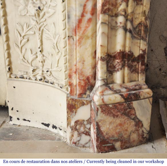 Antique Louis XVI style mantel with rudentures in red Onyx Antique Louis XVI style mantel with rudentures in red Onyx-7