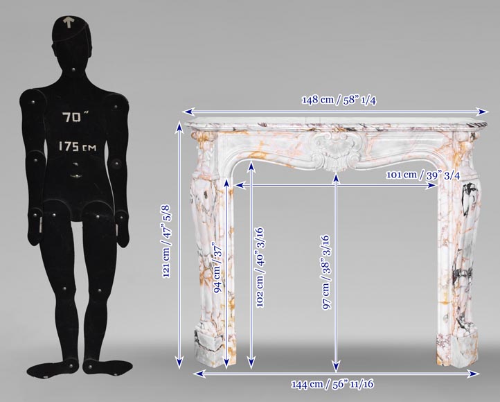 Louis XV style fireplace in Breccia Nuvolata marble Louis XV style fireplace in Breccia Nuvolata marble-11