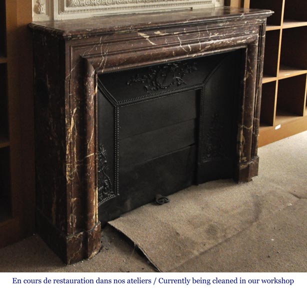 Antique Louis XIV style fireplace in Red from the North marble with its cast iron insert Antique Louis XIV style fireplace in Red from the North marble with its cast iron insert-2