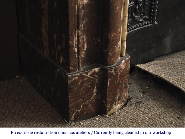 Antique Louis XIV style fireplace in Red from the North marble with its cast iron insert Antique Louis XIV style fireplace in Red from the North marble with its cast iron insert-4