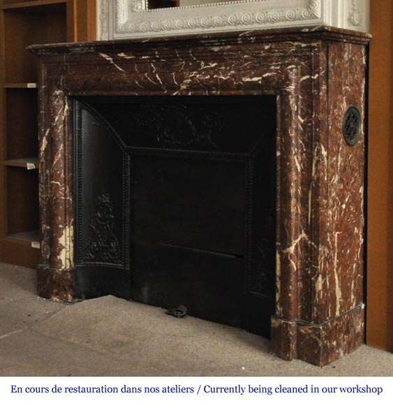 Antique Louis XIV style fireplace in Red from the North marble with its cast iron insert Antique Louis XIV style fireplace in Red from the North marble with its cast iron insert-5