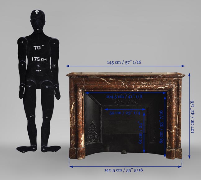 Antique Louis XIV style fireplace in Red from the North marble with its cast iron insert Antique Louis XIV style fireplace in Red from the North marble with its cast iron insert-9