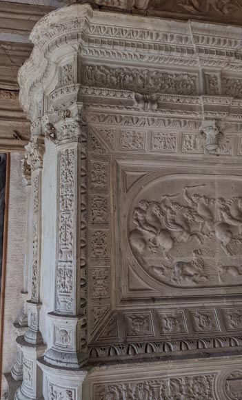 Monumental Stone Fireplace with Philippe Merlan coat of arms-8