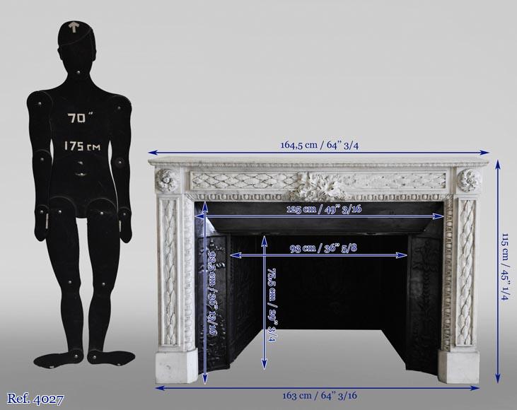 Antique Louis XVI period fireplace in Carrara marble decorated with grapevines and grapes Antique Louis XVI period fireplace in Carrara marble decorated with grapevines and grapes-15