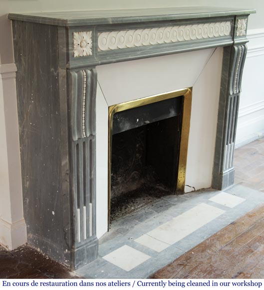 Antique Louis XVI style fireplace in Bleu Turquin marble and statuary marble Antique Louis XVI style fireplace in Bleu Turquin marble and statuary marble-2