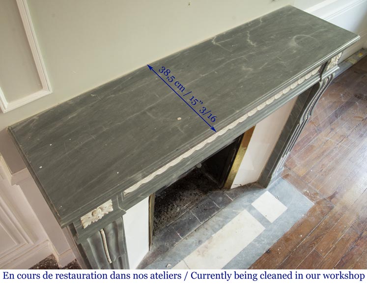 Antique Louis XVI style fireplace in Bleu Turquin marble and statuary marble Antique Louis XVI style fireplace in Bleu Turquin marble and statuary marble-9