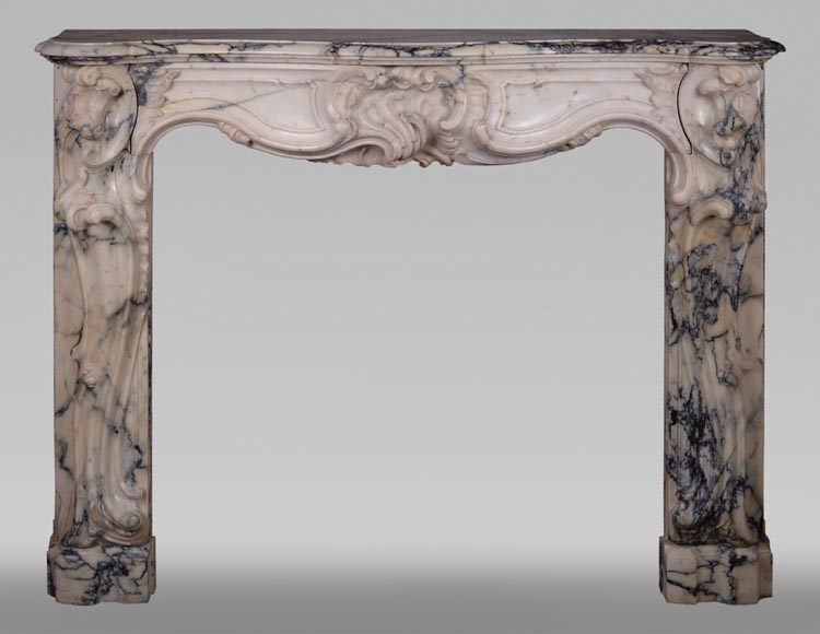 Antique Louis XV style baroque fireplace in Paonazzo marble Antique Louis XV style baroque fireplace in Paonazzo marble-0