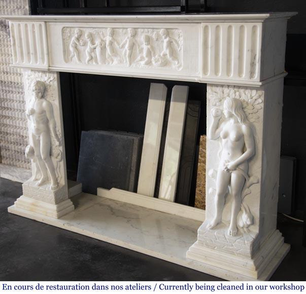 Carrara marble fireplace with Adam and Eve decoration Carrara marble fireplace with Adam and Eve decoration-9