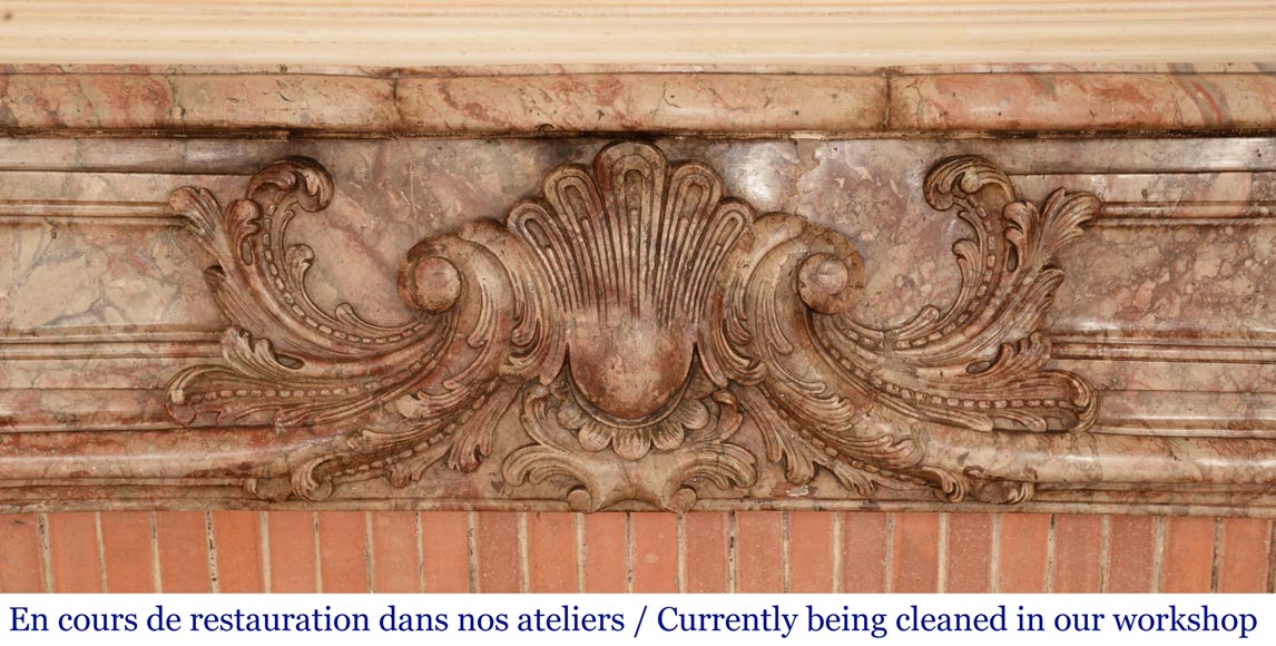 Antique Regence style mantel richly sculpted in Escalettes marble Antique Regence style mantel richly sculpted in Escalettes marble-1