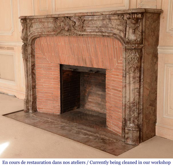 Antique Regence style mantel richly sculpted in Escalettes marble Antique Regence style mantel richly sculpted in Escalettes marble-9