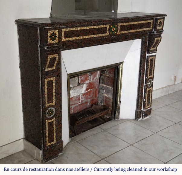 Napoleon III style mantel in marble mosaic Napoleon III style mantel in marble mosaic-2