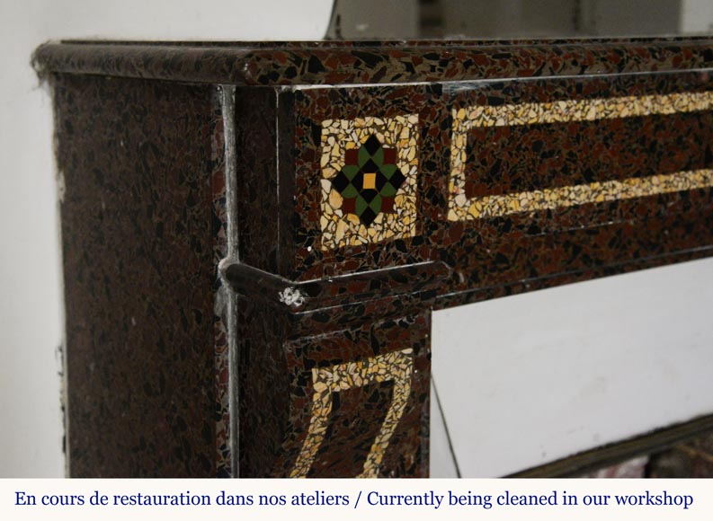 Napoleon III style mantel in marble mosaic Napoleon III style mantel in marble mosaic-3