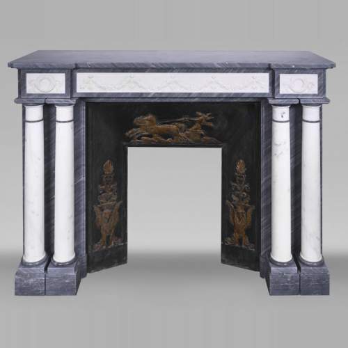  Empire style fireplace in blue Turquin marble with statuary marble columns