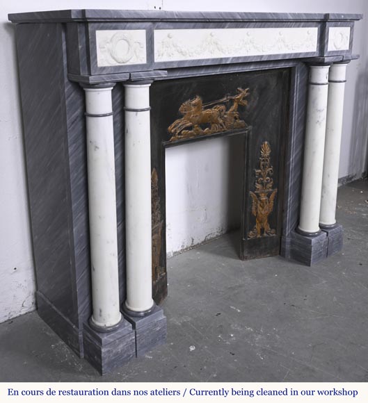 Empire style fireplace in blue Turquin marble with statuary marble columns Empire style fireplace in blue Turquin marble with statuary marble columns-3