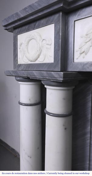 Empire style fireplace in blue Turquin marble with statuary marble columns Empire style fireplace in blue Turquin marble with statuary marble columns-4