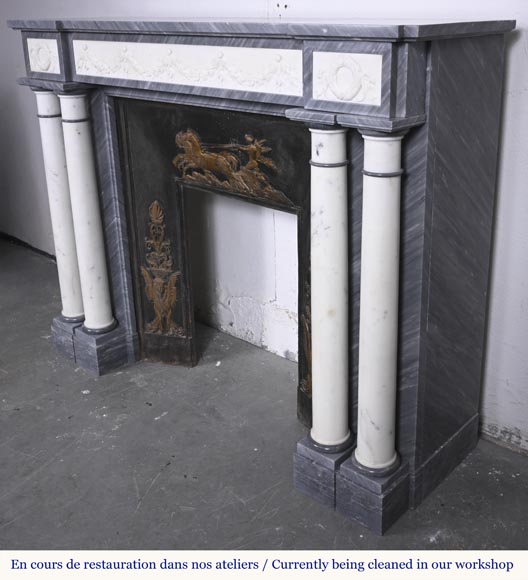 Empire style fireplace in blue Turquin marble with statuary marble columns Empire style fireplace in blue Turquin marble with statuary marble columns-8
