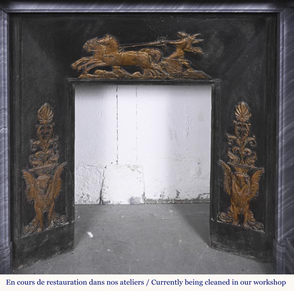 Empire style fireplace in blue Turquin marble with statuary marble columns Empire style fireplace in blue Turquin marble with statuary marble columns-11