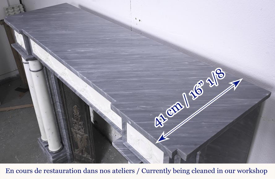 Empire style fireplace in blue Turquin marble with statuary marble columns Empire style fireplace in blue Turquin marble with statuary marble columns-12
