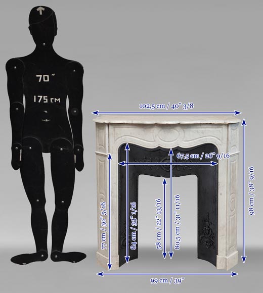 Louis XV style Pompadour mantel in Carrara marble Louis XV style Pompadour mantel in Carrara marble-9